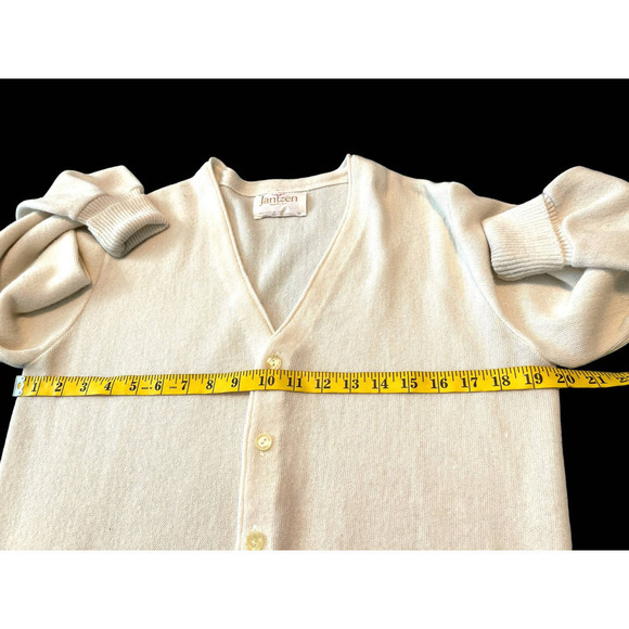 VTG Jantzen 60's Knit Wool Blend Cardigan Sweater USA Unisex Cream White M - Picture 9 of 11